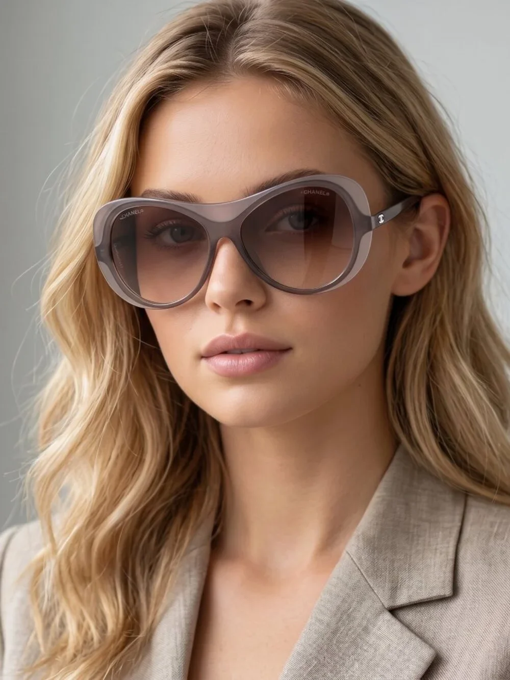 Chanel 5389-A c. 677/S5 Smoky Taupe Frame Brown Gradient Lens Sunglasses Italy